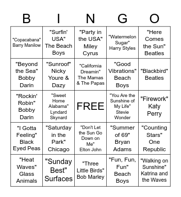Musical Bingo Card
