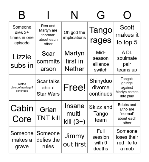Life Series Seven Bingo Card