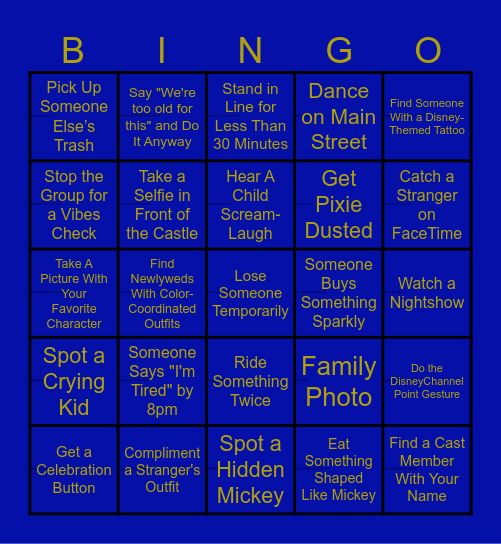 Disneyland With The Fam Bingo Card