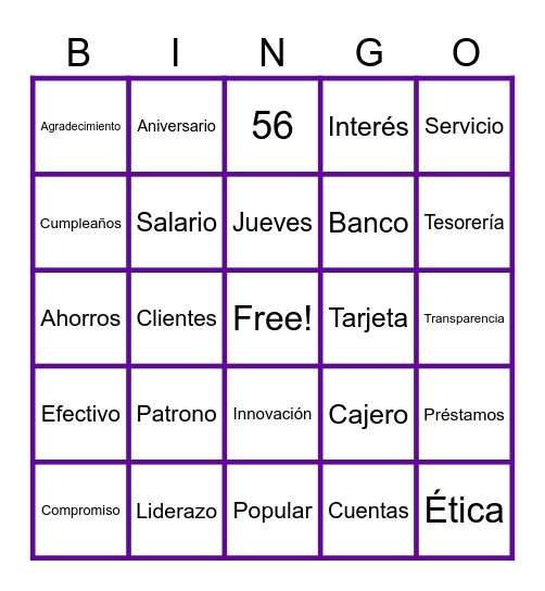 CUMPLEAÑOS 56 BP Bingo Card