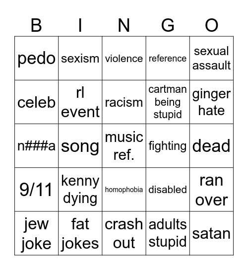 south park Bingo Card