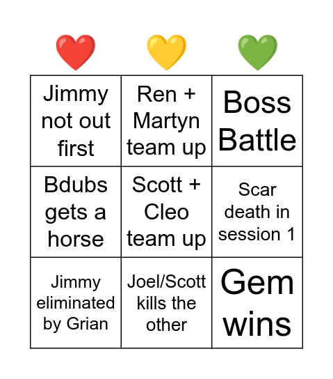 Life Series Bingo Card