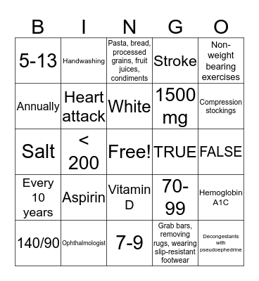 Healthy Habits Bingo Card
