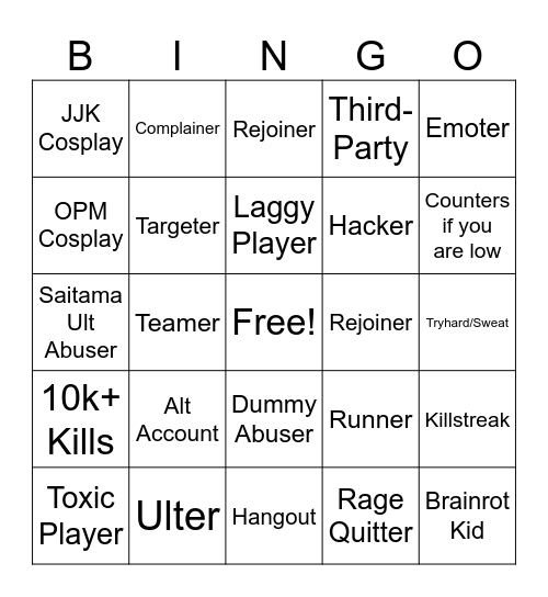 (Roblox) TSB Bingo Card