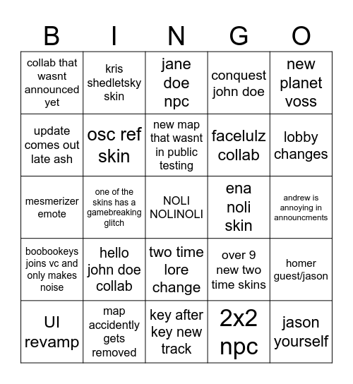 noli tomorrow lol Bingo Card