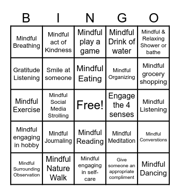 Mindful BINGO Card