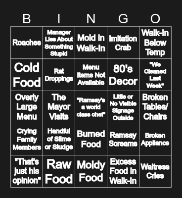 Kitchen Nightmares Bingo! Bingo Card