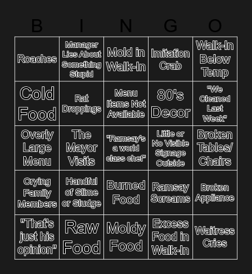 Kitchen Nightmares Bingo! Bingo Card