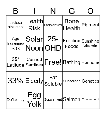 VITAMIN D Bingo Card