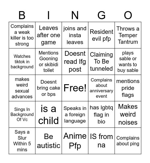 Dbd Bingo Card