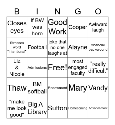 Town Hall Bingo Card