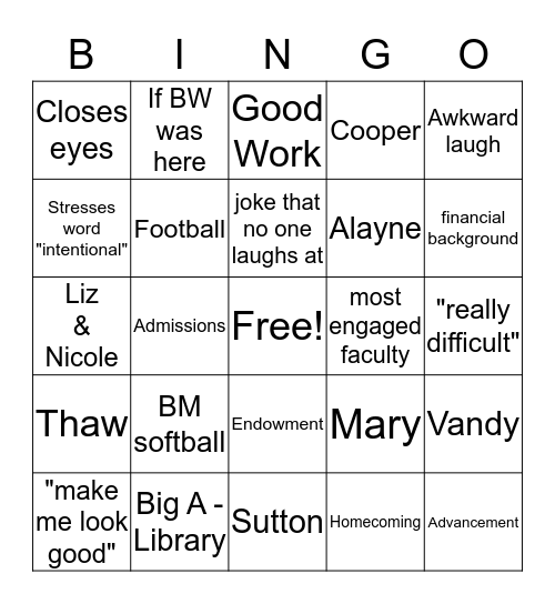 Town Hall Bingo Card