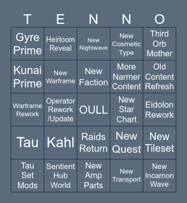 TennoCon 2025 Bingo Card
