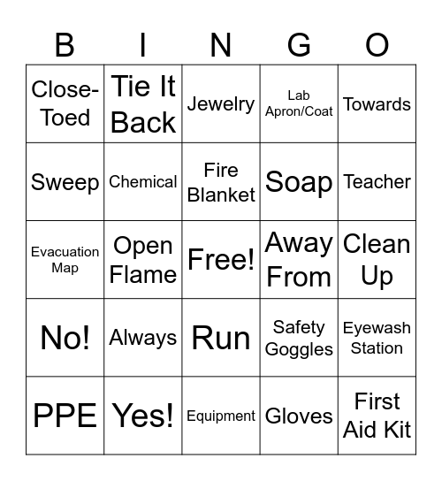 Lab Safety Bingo Card