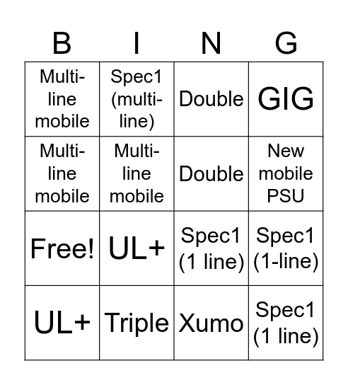 WING STOP Bingo Card