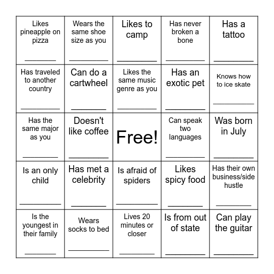 Find Someone Who... Bingo Card