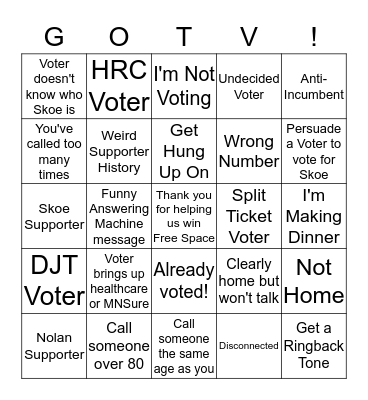 GOTV Bingo Card