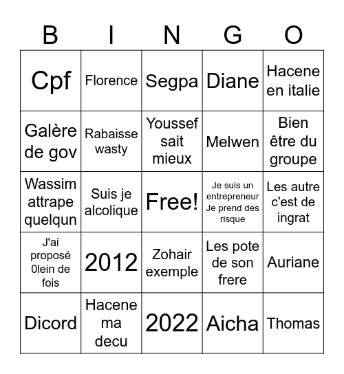 Wassim Bingo Card