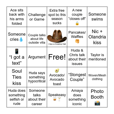 Love Island S7, E33 Bingo Card