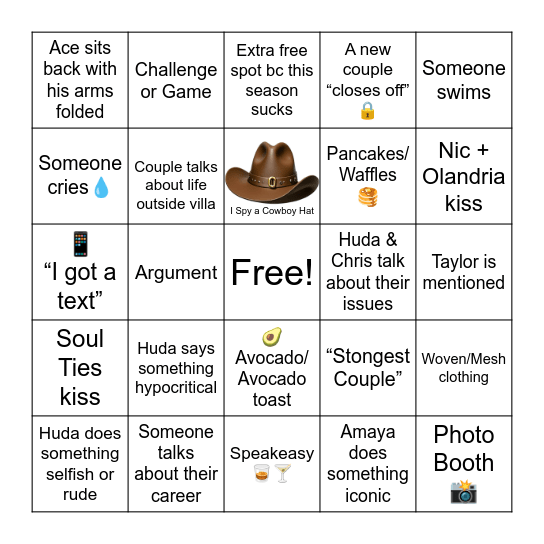 Love Island S7, E33 Bingo Card