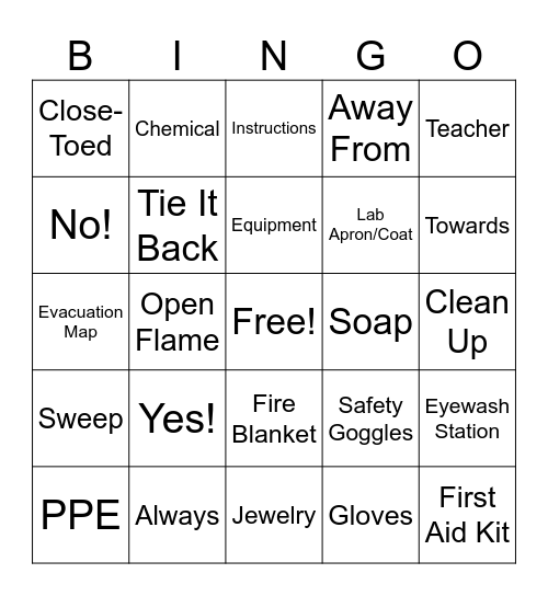Lab Safety Bingo Card