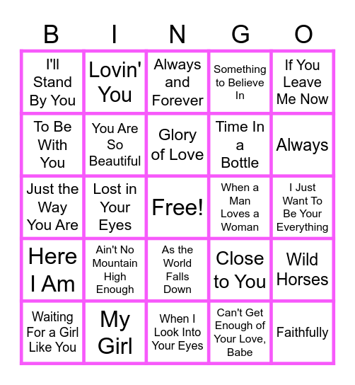 MUSIC BINGO at the Ann Arbor Eagles!  Love Songs 60s-80s! Bingo Card