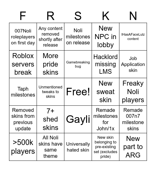 Noli Update Bingo Card Bingo Card