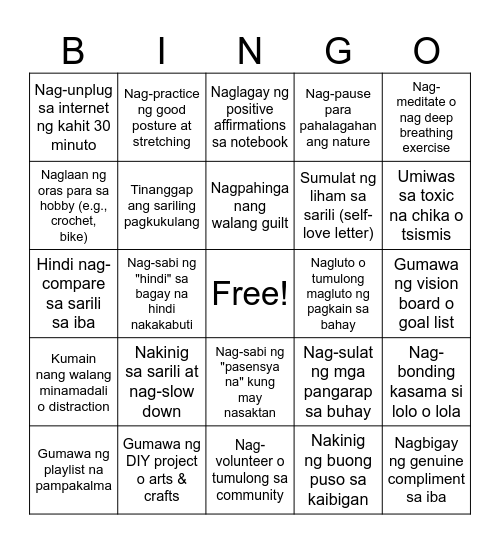 VE8 Q1 W4 Bingo Card