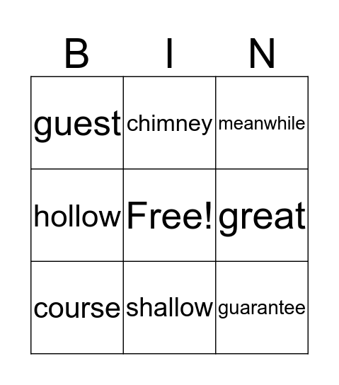 Unit 20  Spelling Words  Bingo Card