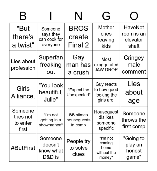 BIG BROTHER 27 Bingo Card