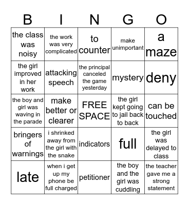 VOCABULARY Bingo Card