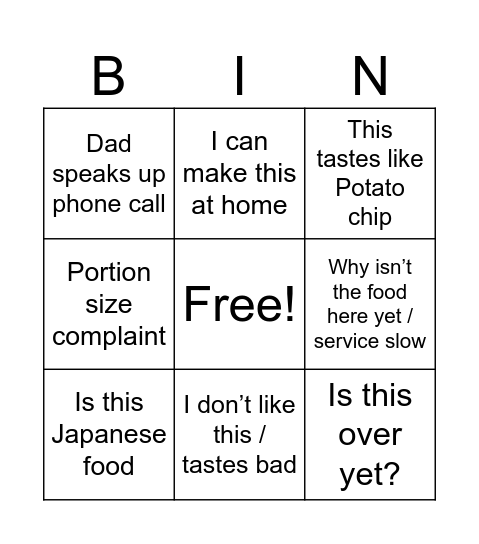 Untitled Bingo Card