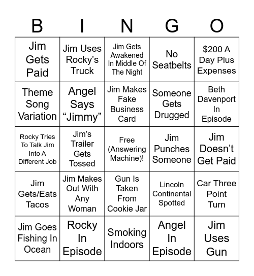 Rockford Bingo Card