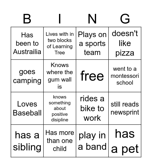 LT Bingo Card