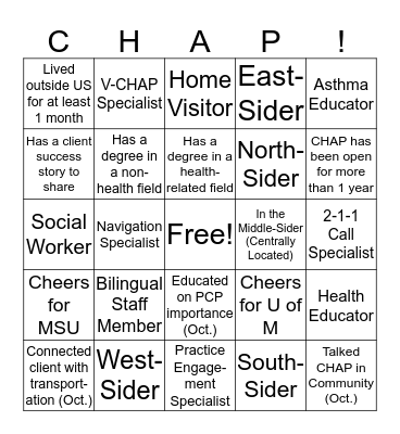 MI-CHAP Bingo! Bingo Card