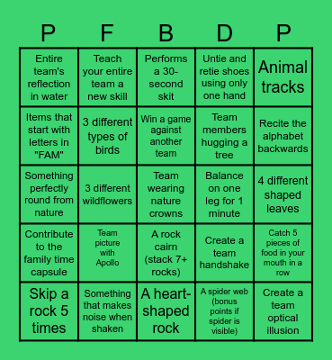 Bullard Family Bingo Card