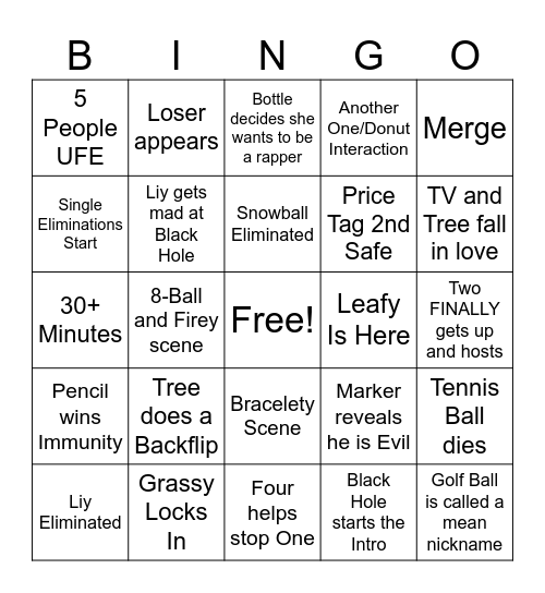 TPOT 19 Bingo Card