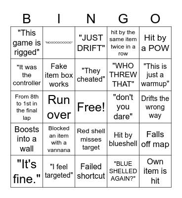 Mario Kart Wii Bingo Card