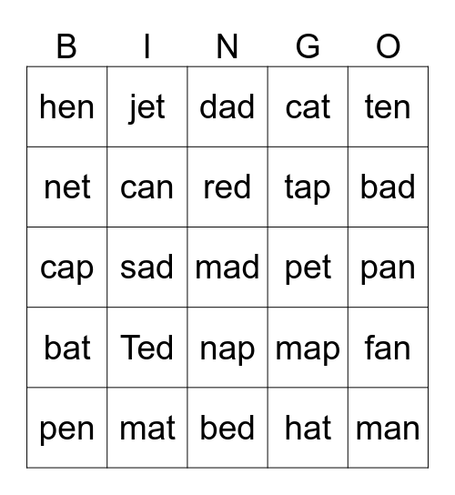 ~at ~ad ~en Bingo Card