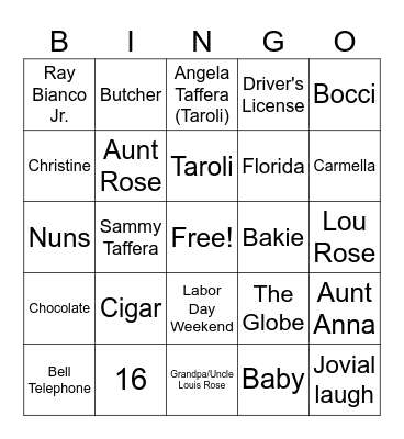 Tootsie Tradition Bingo Card