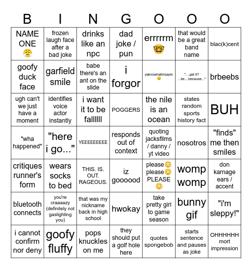 Untitled bingo card