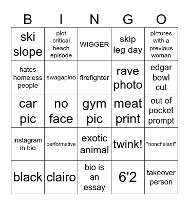 male hinge bingo Card