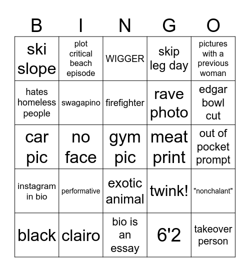 male hinge bingo Card