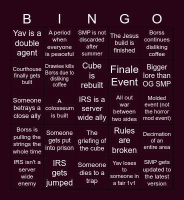 Summer SMP Bingo Card