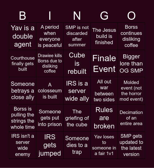 Summer SMP Bingo Card
