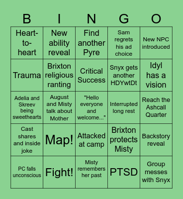 Age of Umbra: Episode 6 (AUx06) Bingo Card
