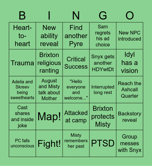 Age of Umbra: Episode 6 (AUx06) Bingo Card