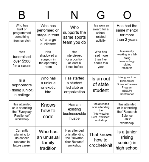 Education Day Symposium Work/Life Networking Bingo Card