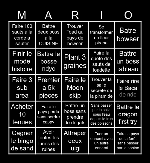 Super Mario Odyssey Bingo Board Bingo Card