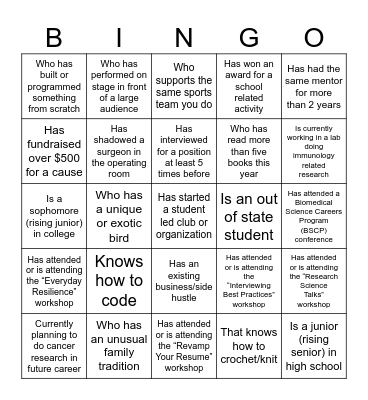 Education Day Symposium Work/Life Networking Bingo Card
